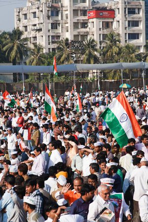 Photo for Crowd with Indian Flag MMRDA Grounds Bandra Mumbai Maharashtra India Asia Dec 2011 - Royalty Free Image