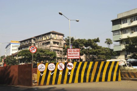 Photo for New construction site with traffic sign, India - Royalty Free Image