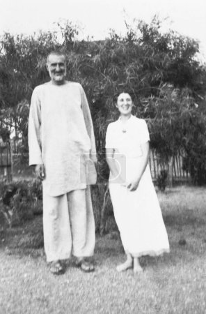 Photo for Khan Abdul Gaffar Khan and Hanna Lazar niece of Dr. Hermann Kallenbach at Sevagram Ashram, 1938 - Royalty Free Image