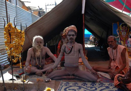 Téléchargez les photos : Nu indien nu prêtre sadhu montrant Hatha Yoga posture ou asana, Inde - en image libre de droit