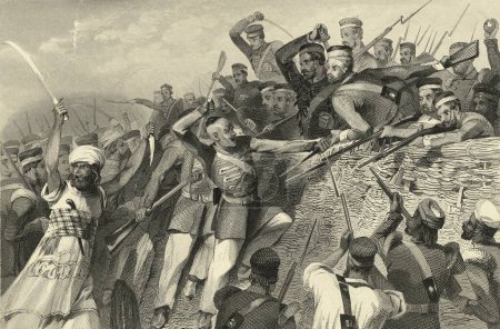 Foto de Pintura en miniatura, ataque de los mutantes a la batería Redan en Lucknow 30 de julio de 1857 Norte de la India - Imagen libre de derechos