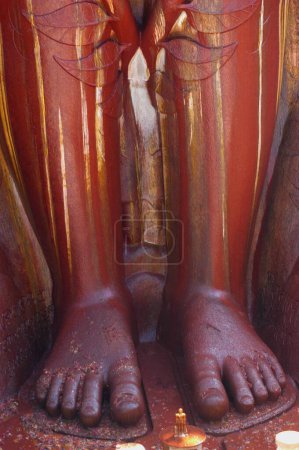 Foot of 57 feet high statue of lord Bahubali known as Gomateshvara in Mahamasthakabisheka celebration ; Sravanabelagola in Hassan district of Karnataka ; India
