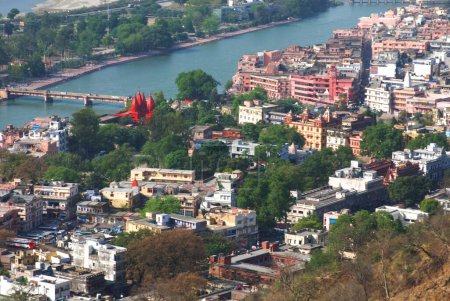 Vista aérea de Har Ki Pauri, Haridwar, Uttar Pradesh, India 