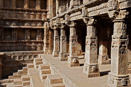 Photo for Rani ki vav ; step well ; stone carving ; Patan ; Gujarat ; India - Royalty Free Image