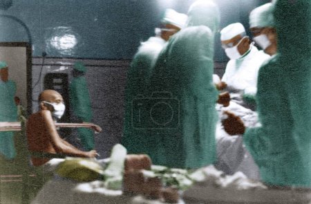 Photo for Mahatma Gandhi during appendicitis operation of granddaughter Manu, Bihar, India, Asia, May 15, 1947 - Royalty Free Image