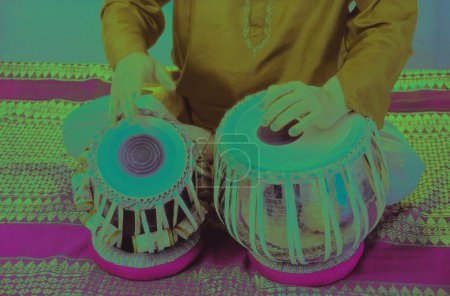 Photo for Man playing musical instrument tabla India - Royalty Free Image