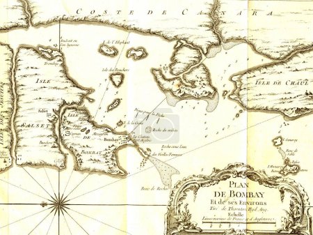 Téléchargez les photos : Vieux millésime 1800 Bombay carte sept îles Mumbai Maharashtra Inde - en image libre de droit