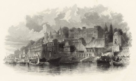 Photo for Miniature Painting ; Benares ; The ghats at Varanasi ; Uttar Pradesh ; India 19th century - Royalty Free Image
