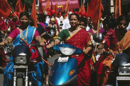 Photo for Gudi Padva festival ceremony New Year Begins on bike , mumbai bombay , maharashtra , India - Royalty Free Image