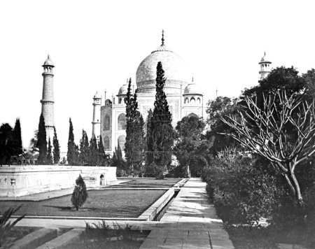 old vintage lantern slide of taj mahal, Agra, uttar pradesh, India, Asia