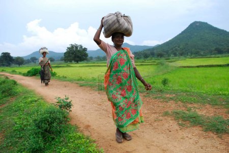 Téléchargez les photos : Ho tribus femme avec bagages, Chakradharpur, Jharkhand, Inde - en image libre de droit