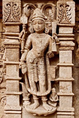 Photo for Dikpal ; Rani ki vav ; step well ; stone carving ; Patan ; Gujarat ; India - Royalty Free Image
