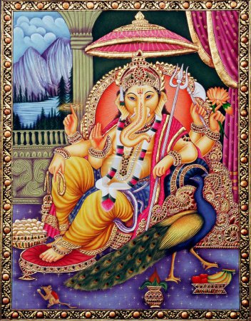 Téléchargez les photos : Lord Ganesha ganpati en peinture miniature sur papier - en image libre de droit