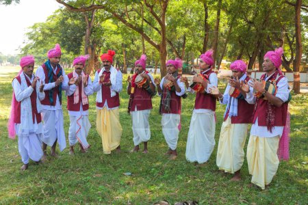 Photo for Tribal musicians playing folk music, jagdalpur, bastar, chhattisgarh, india, asia - Royalty Free Image