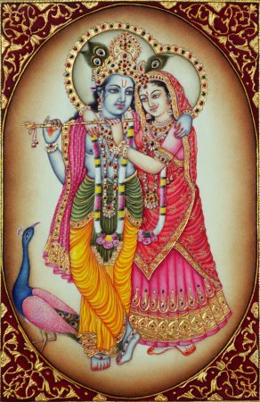 Téléchargez les photos : Radha Krishna peinture miniature sur ivoire - en image libre de droit