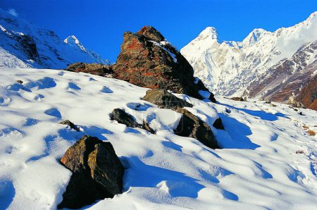 Photo for Nandadevi and Nandadevi as seen from Pachhu Glacier, Uttarakhand, India, Asia - Royalty Free Image