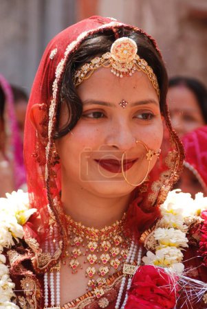 Photo for Portrait of Rajasthani marwari woman with traditional Boralaa and big Nath, Jodhpur, Rajasthan, India - Royalty Free Image