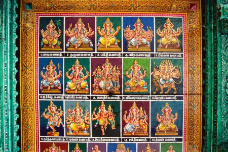 Gott Ganesha ganpati in seinen verschiedenen Inkarnationen im Sri Meenakshi Tempel, Madurai, Tamil Nadu, Indien