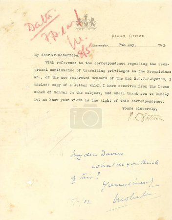Téléchargez les photos : Tête de lettre avec sceau royal ou armoiries 7 / v / 1912 ; Bhavnagar ; Saurashtra ; Gujarat ; Inde - en image libre de droit
