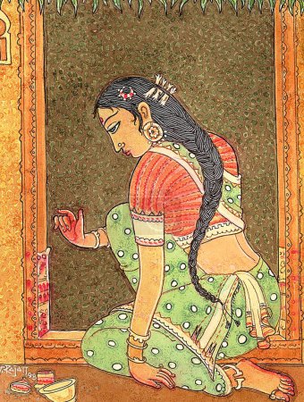 Foto de Artista S. Rajam, mujer, creencia hindú, hindú, hinduismo, arte, arte de la academia himalaya, mujer india, esposa, ama de casa, casa, hogar, puerta, decoración, decoración - Imagen libre de derechos