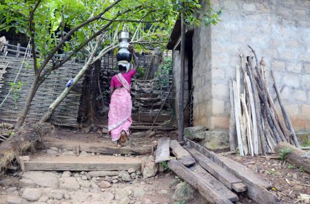Téléchargez les photos : Femme tribale portant des pots d'eau à Rajahmundry Andra Pradesh Inde - en image libre de droit