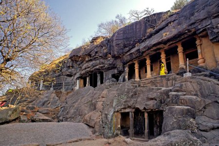 Cueva templo hinyana pandav cuevas del primer siglo aC al segundo siglo dC; Satavahana; Nasik; Maharashtra; India