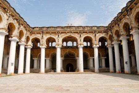 Photo for Grand columns and stucco work at Thirumalai Nayak (Naick) palace built in 1636 in the Indo-Saracenic style at Madurai ; Tamil Nadu ; India - Royalty Free Image