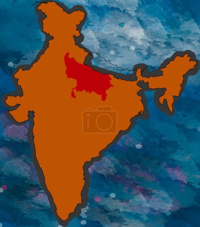 Téléchargez les photos : Illustration Uttar Pradesh Carte de localisation Inde - en image libre de droit