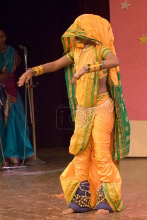 Photo for Woman performing traditional folk dance Lavani, Maharashtra, India - Royalty Free Image