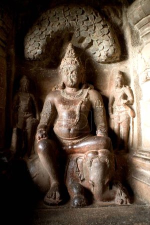 Statue of Lord Indra ; Ellora caves ; Aurangabad ; Maharashtra ; India