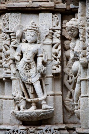 Sculptures at 2000 years old ancient monument Adinath Jain temple ; Village Delwara ; Udaipur ; Rajasthan ; India