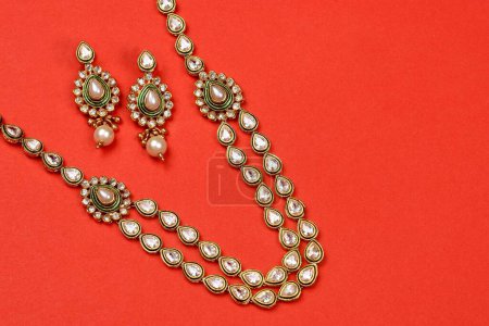 Photo for Kundan necklace set, Indian Traditional Gold Jewellery, Indian wedding jewellery - Royalty Free Image