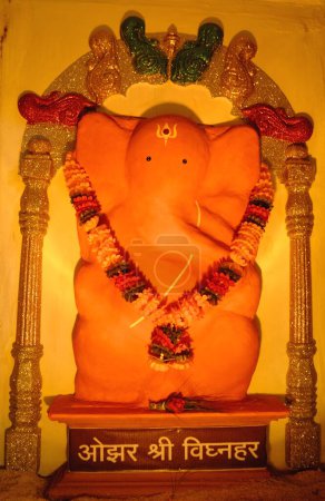 Replica of idol of shree vighneshwar of ozar one of ashtvinayak lord ganesh for ganpati festival at Pune , Maharashtra , India