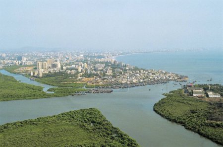aerial view of versova fishing village at mumbai maharashtra India 
