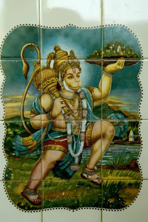 Téléchargez les photos : Lord Hanuman peinture sur carreaux à Devgad Dist Sindhudurg Maharashtra Inde - en image libre de droit