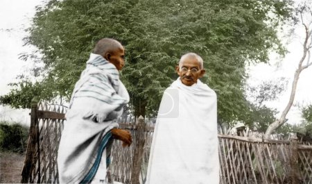 Foto de Mahatma Gandhi con Vinoba Bhave, India, Asia, 1934 - Imagen libre de derechos