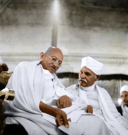 Foto de Mahatma Gandhi y Madan Mohan Malaviya Banaras Hindu University, Uttar Pradesh, India, Asia, 21 de enero de 1942 - Imagen libre de derechos