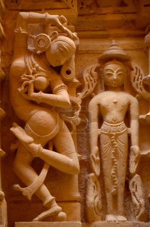 woman dancing sculpture on Jain temple, jaisalmer, Rajasthan, India, Asia