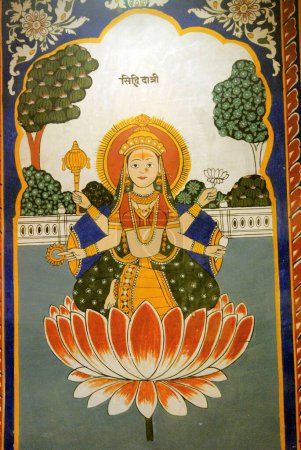 Foto de Wall frescoed paintings in Poddar Haveli Museum  ; Nawlgarh ; Rajasthan  ; India - Imagen libre de derechos