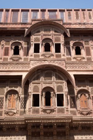 Photo for Sandstone carved designs Mehrangarh Fort Jodhpur Rajasthan India Asia - Royalty Free Image