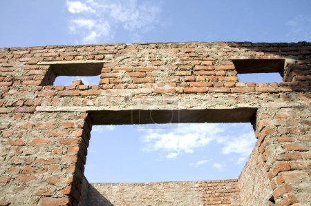Foto de Ladrillo pared y cielo cara construcción; pueblo Dilwara; Udaipur; Rajastán; India - Imagen libre de derechos