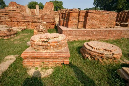 Ruined monasteries near Dhamekh stupa ; Sarnath ; Varanasi ; Uttar Pradesh ; India