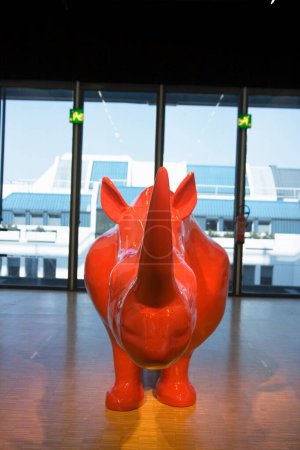 Photo for Red sculpture of rhinoceros ; Pompidou Centre building ; modern art museum ; Paris ; France ; Europe - Royalty Free Image
