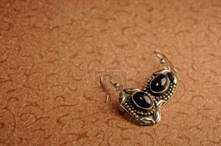 silver earrings with black stone, Indian silver earrings