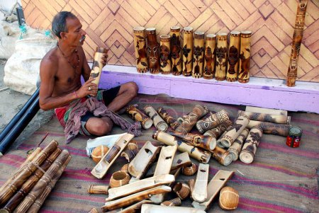 Photo for Artist doing bamboo craft of Calcutta Kolkata, West Bengal, India - Royalty Free Image