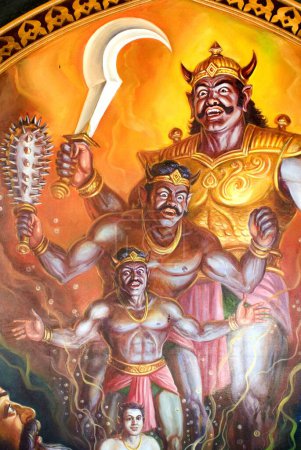 Téléchargez les photos : Peinture murale de démon à Ashtvinayak Shri Mahaganpati ; Ranjangaon ; Maharashtra ; Inde - en image libre de droit