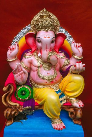 colourful idol of Ganesh ganpati Festival Elephant head Lord , Mumbai Bombay , Maharashtra , India