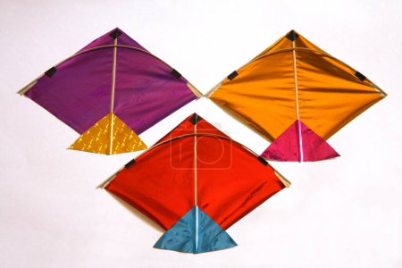 Photo for Colourful kites for Makara Sankranti festival on white background - Royalty Free Image