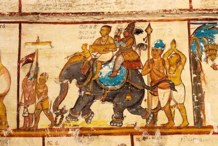 Téléchargez les photos : Peinture murale du XVIe siècle au temple Vedapureswarar à Vedaranyam, Tamil Nadu, Inde - en image libre de droit
