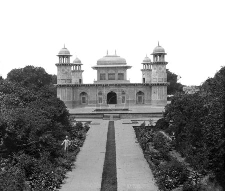 Photo for Old vintage lantern slide of itmad ud daulah tomb, Agra, Uttar Pradesh, India, Asia - Royalty Free Image